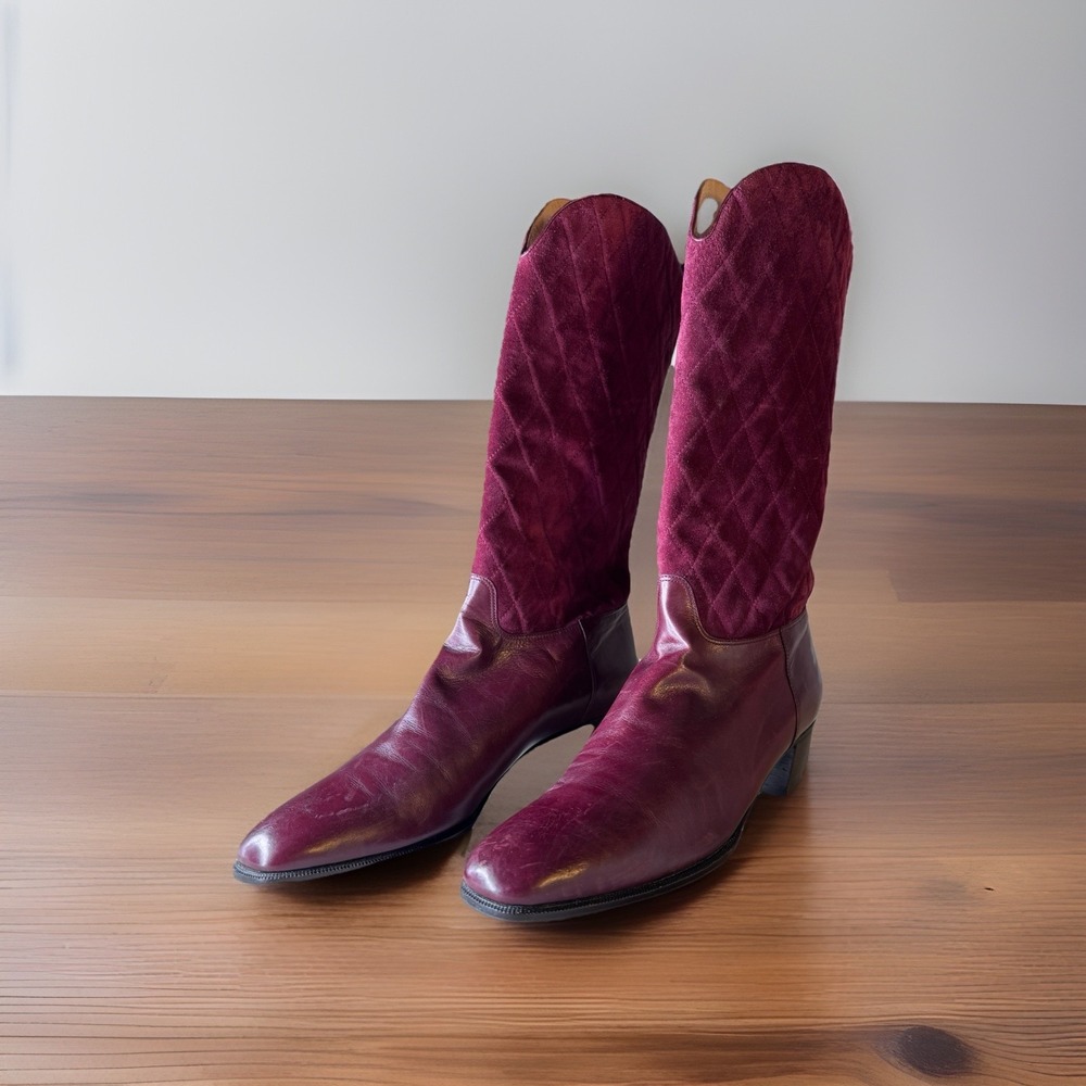 VTG Luxury Italian Salvatore Ferragamo Women's Leather Burgundy Boots Size 9